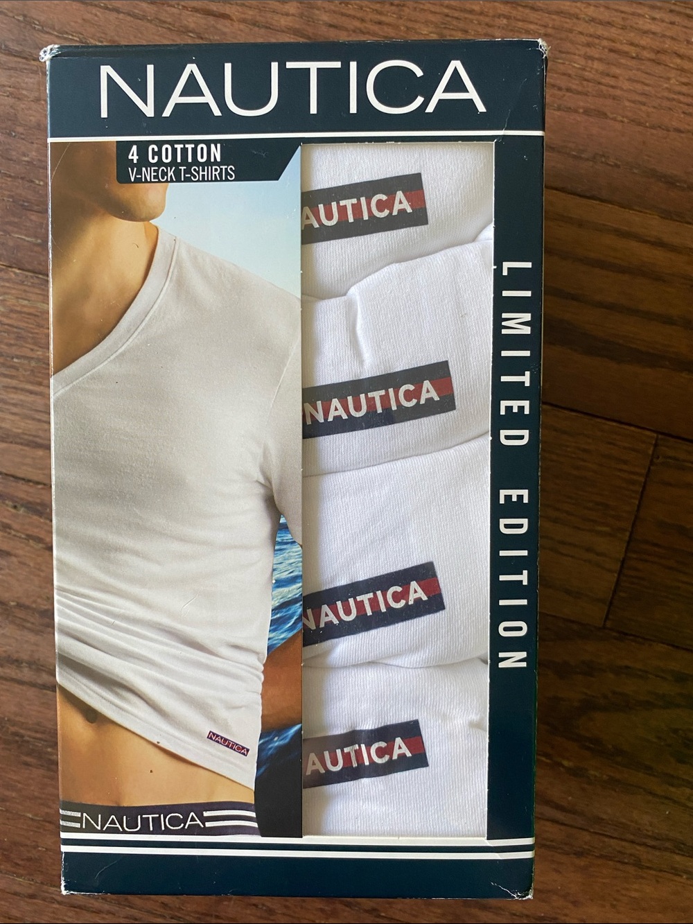 Nautica White Men’s V-Neck Cotton T-Shirts - 4 Pack